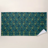 Elegant Yellow and Teal Floral Pattern Design ビーチタオル (正面)