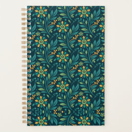 Elegant Yellow and Teal Floral Pattern Design プランナー手帳