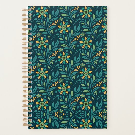Elegant Yellow and Teal Floral Pattern Design プランナー手帳 (正面)