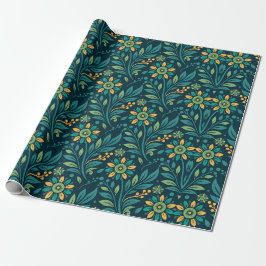 Elegant Yellow and Teal Floral Pattern Design ラッピングペーパー
