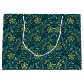 Elegant Yellow and Teal Floral Pattern Design ラージペーパーバッグ (正面)