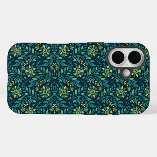 Elegant Yellow and Teal Floral Pattern Design Case-Mate iPhoneケース (裏面 (横))