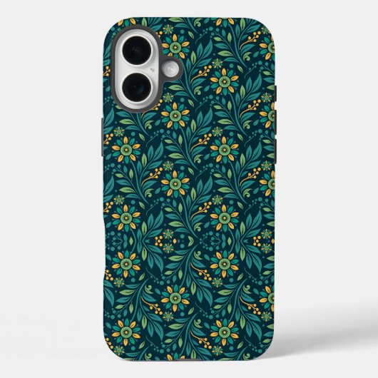 Elegant Yellow and Teal Floral Pattern Design Case-Mate iPhoneケース (裏面)