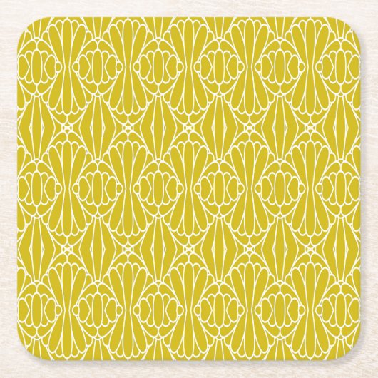 Elegant Yellow Art Deco Pattern with Diamond Motif スクエアペーパーコースター (正面)