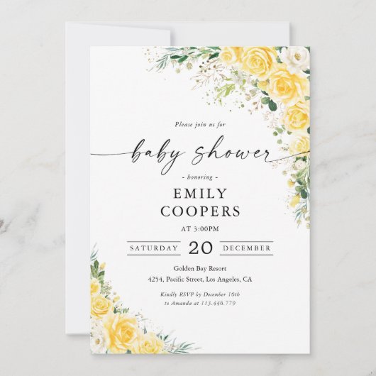 Elegant Yellow Baby Shower Invitation 招待状 (正面)