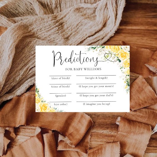 Elegant Yellow Baby Shower Predictions Card 招待状