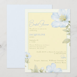 Elegant Yellow & Blue Floral Bridal Shower 招待状