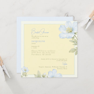 Elegant Yellow & Blue Floral Square Bridal Shower 招待状