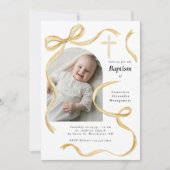 Elegant Yellow Bow Baptism Baby Photo Arch Cross  招待状 (正面)