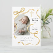 Elegant Yellow Bow Baptism Baby Photo Arch Cross  招待状 (スタンド正面)