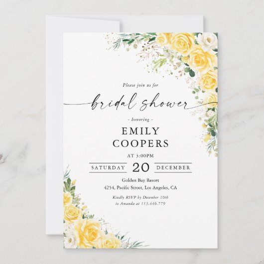 Elegant Yellow Bridal Shower Invitation 招待状 (正面)