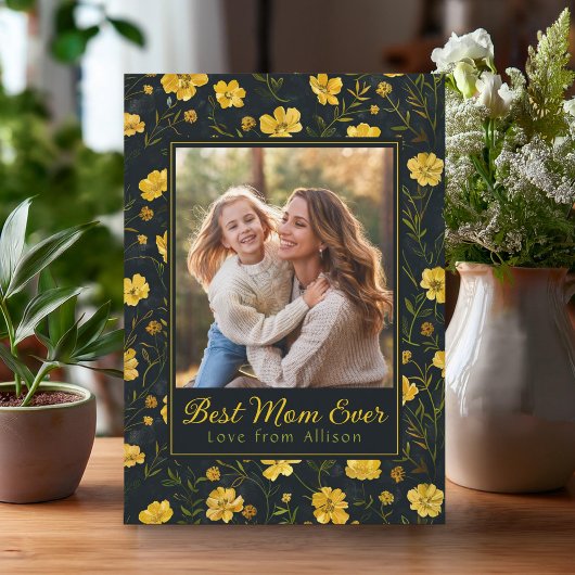 Elegant Yellow Buttercup Flower Mother's Day Photo カード