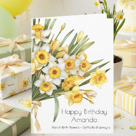 Elegant Yellow Daffodils March Birthday Card カード