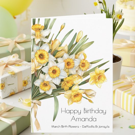 Elegant Yellow Daffodils March Birthday Card カード