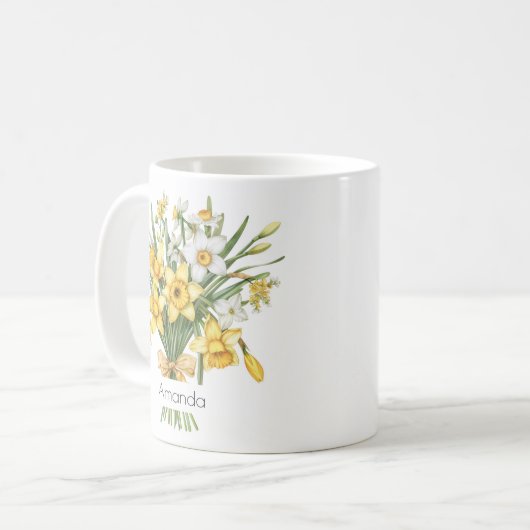 Elegant Yellow Daffodils March Birthday Coffee コーヒーマグカップ (正面左)