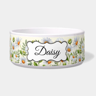 Elegant Yellow Daisy Personalized Pet Bowl ボウル