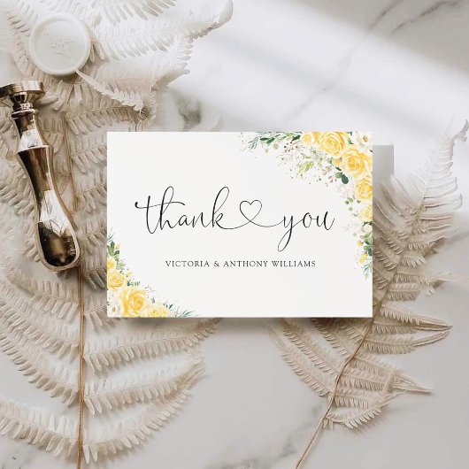 Elegant Yellow Flat Thank You Card サンキューカード