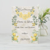 Elegant Yellow Floral and Marble Wedding Invitatio カード (スタンド正面)