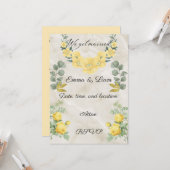 Elegant Yellow Floral and Marble Wedding Invitatio カード (正面/裏面インサイチュ)