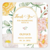 Elegant Yellow Floral Arch Bridal Shower Thank You スクエアシール (正面)