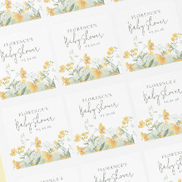 Elegant Yellow Floral Baby Shower スクエアシール