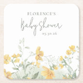 Elegant Yellow Floral Baby Shower スクエアペーパーコースター (正面)
