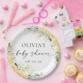 Elegant Yellow Floral Baby Shower Paper Plate ペーパープレート (パーティー)
