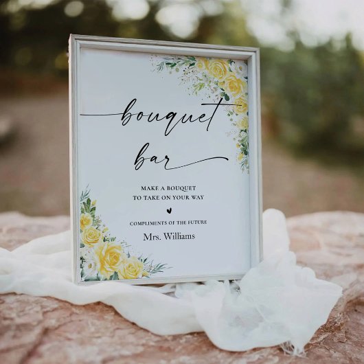 Elegant Yellow Floral Bouquet Bar Sign 台座サイン