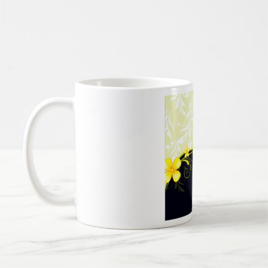 Elegant Yellow Floral Damask コーヒーマグカップ (左)