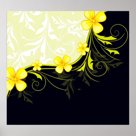 Elegant Yellow Floral Damask ポスター (正面)