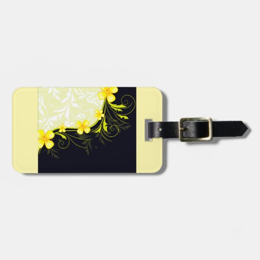 Elegant Yellow Floral Damask ラゲッジタグ (正面横)
