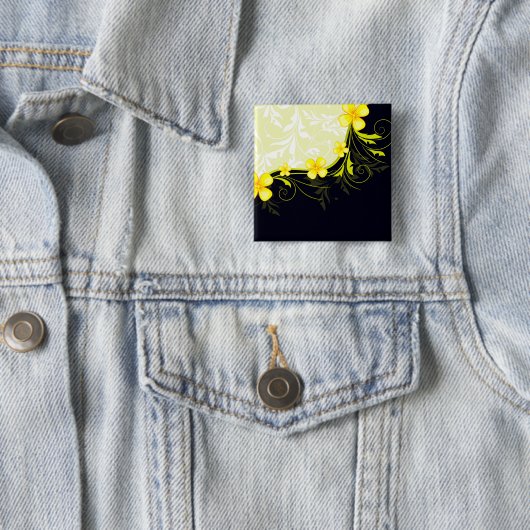Elegant Yellow Floral Damask 缶バッジ (インサイチュ)