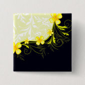 Elegant Yellow Floral Damask 缶バッジ (正面)