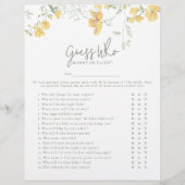 Elegant Yellow Floral 'Guess Who' Baby Shower Game チラシ (正面)