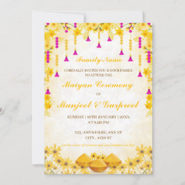 Elegant Yellow Floral Maiyan Ceremony Invitation 招待状