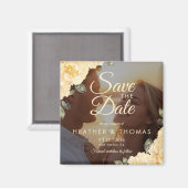 Elegant Yellow Floral Photo Save The Date Magnet マグネット (正面/裏面)