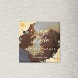 Elegant Yellow Floral Photo Save The Date Magnet マグネット