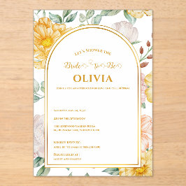 Elegant Yellow Floral Watercolor Bridal Shower アクリル招待状