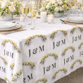 Elegant Yellow Floral Wedding Fabric with Monogram ファブリック