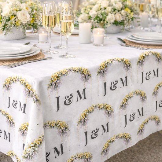 Elegant Yellow Floral Wedding Fabric with Monogram ファブリック