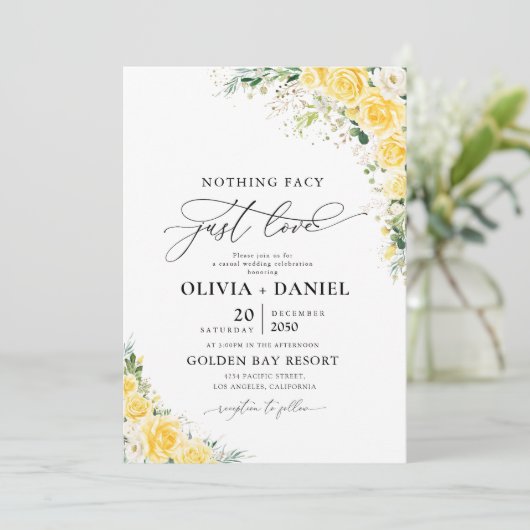 Elegant Yellow Floral Wedding Invitation 招待状 (スタンド正面)