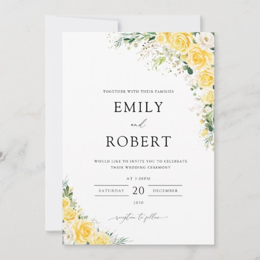 Elegant Yellow Floral Wedding Invitation 招待状 (正面)