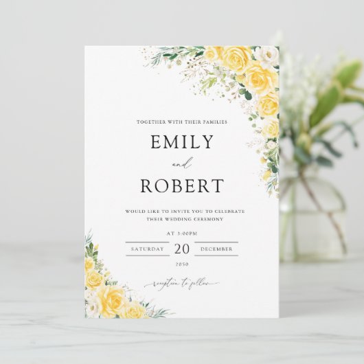 Elegant Yellow Floral Wedding Invitation 招待状 (スタンド正面)