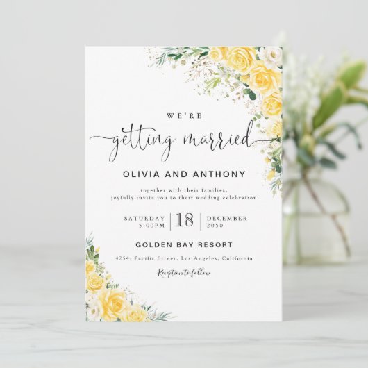 Elegant Yellow Floral Wedding Invitation 招待状 (スタンド正面)