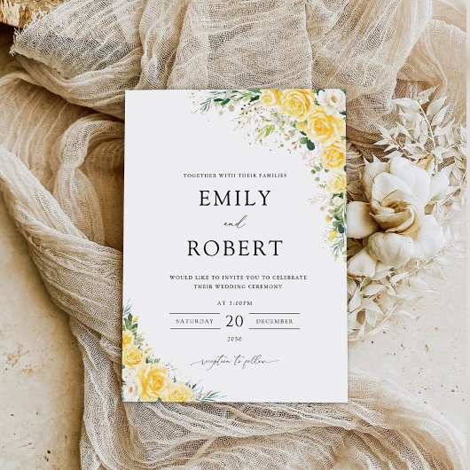 Elegant Yellow Floral Wedding Invitation 招待状
