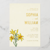 Elegant Yellow Floral Wedding Invitation 箔招待状 (正面)