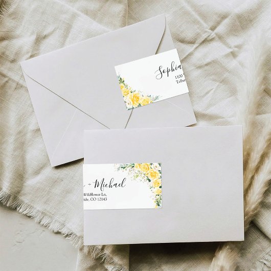 Elegant Yellow Floral Wedding Return Address Label ラベル