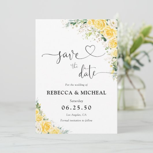 Elegant Yellow Floral Wedding Save The Date セーブザデート (スタンド正面)