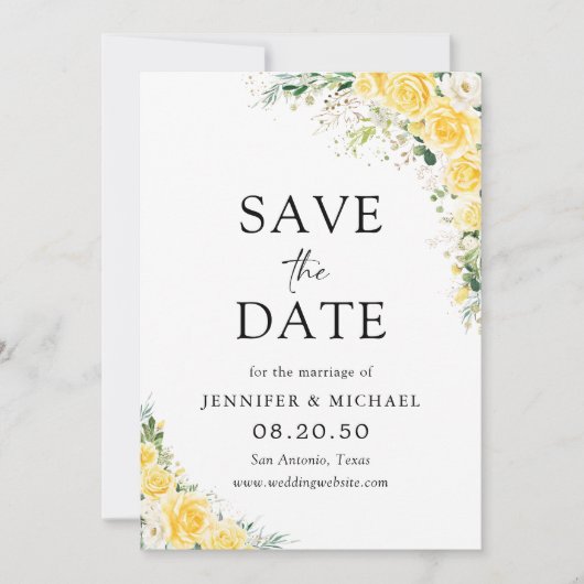 Elegant Yellow Floral Wedding Save The Date セーブザデート (正面)