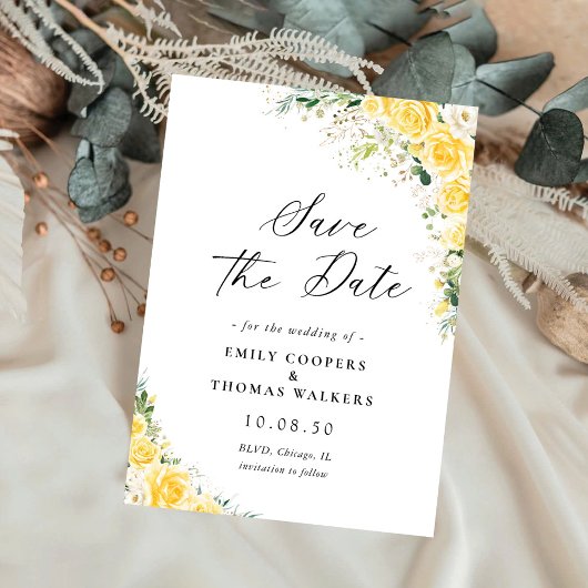 Elegant Yellow Floral Wedding Save The Date セーブザデート